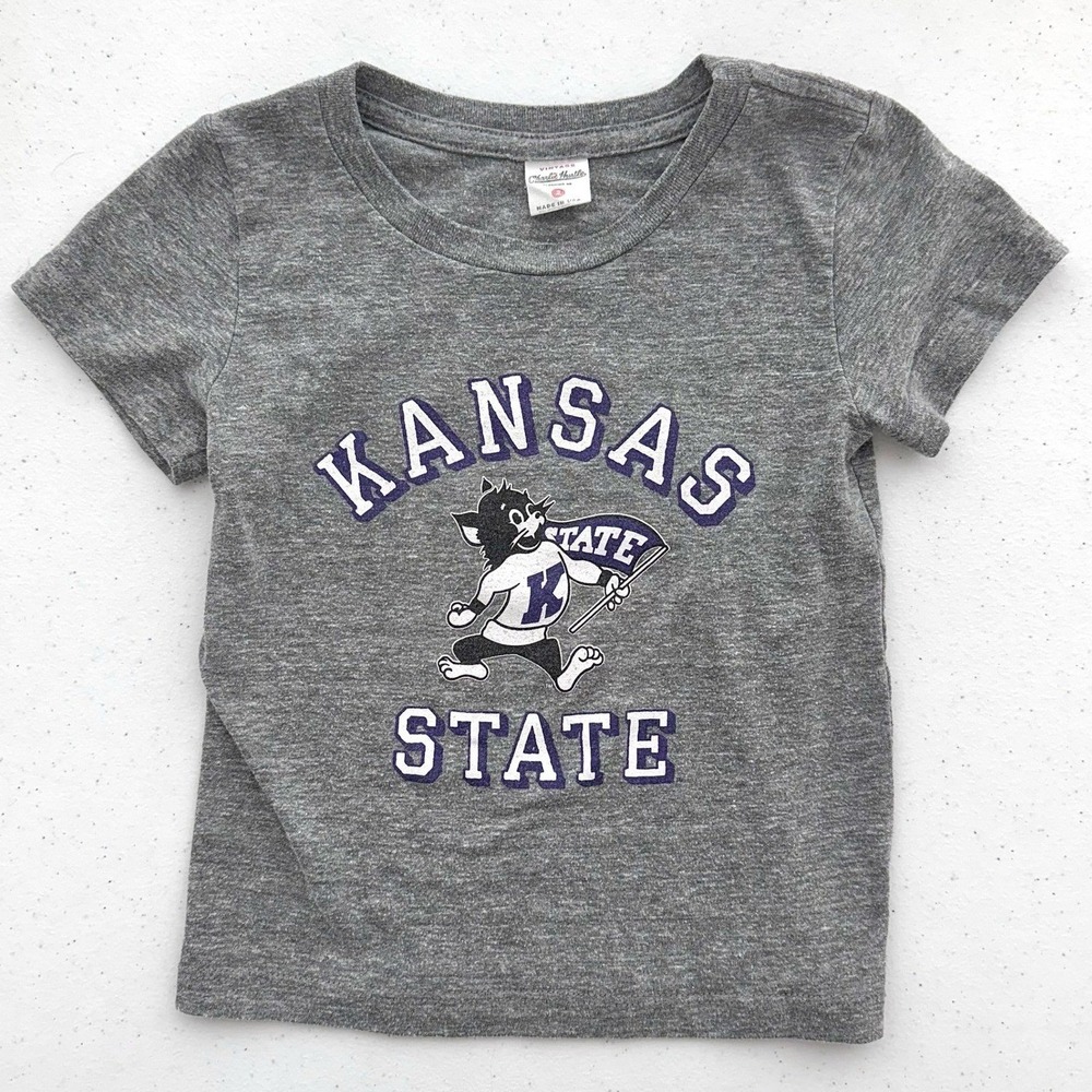 Charlie Hustle Kansas State Kids Size 2 Grey Willie the Wildcat Graphic Tee NCAA